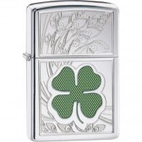 Зажигалка ZIPPO Classic «Клевер» с покрытием High Polish Chrome купить в Краснодаре